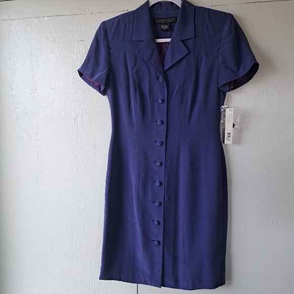 August Silk Dresses & Skirts - August Silk Short Sleeve Silk Shirt Dress Button Front Cobalt SZ 2P